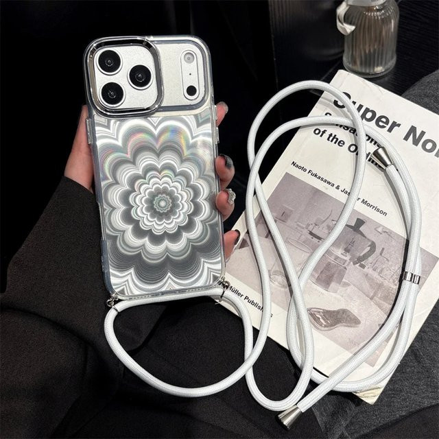 Luxuriöse Crossbody-Lanyard-Hülle mit Laser-Blumenmuster für Apple iPhone, Farbe: transparent - Bild 1