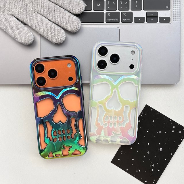 Stoßfeste iPhone Schutzhülle mit illustriertem Skelett-Schädel-Design in Multicolor für Apple iPhone 17 16 15 14 13 12 Pro Max - Bild 1