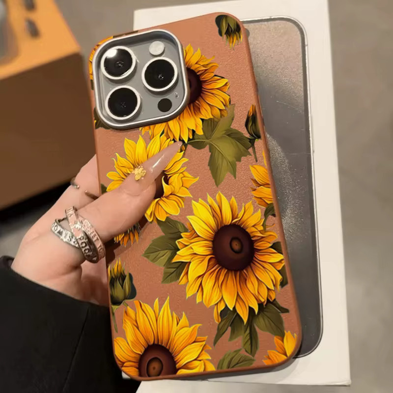 Braune Handyhülle mit Sonnenblumen-Litschi-Muster für Apple iPhone 16 15 14 13 12 11 Pro Max Pro XS X XR 7 8 Plus und 17 Air Bumper Cover - Bild 6