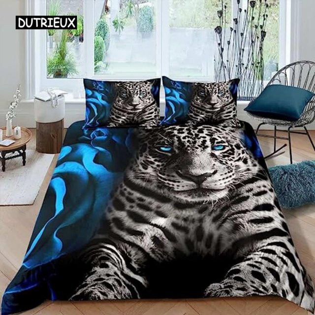 Bettwäscheset mit Tiger-Motiv von Binchi Outdoor Product aus Mikrofaser, Farbe Blau, B/H: 140 x 210 cm - Bild 1