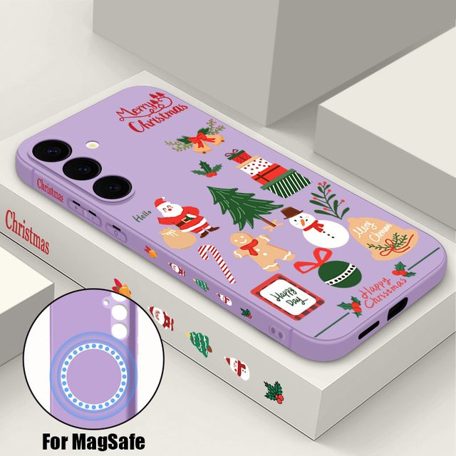 Weihnachtliches Muster TPU Handyhülle mit Lanyard und Magnetfunktion für Samsung Galaxy S25 S24 S23 S22 Ultra Plus S21 FE in Beige und Weiß - Bild 1