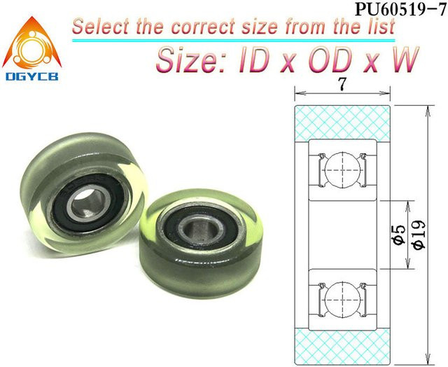 Dgycb Polyurethan Riemenscheibenrad PU60519-7 mit 605 Lager, B/T/H: 5 x 19 x 7 mm - Bild 1