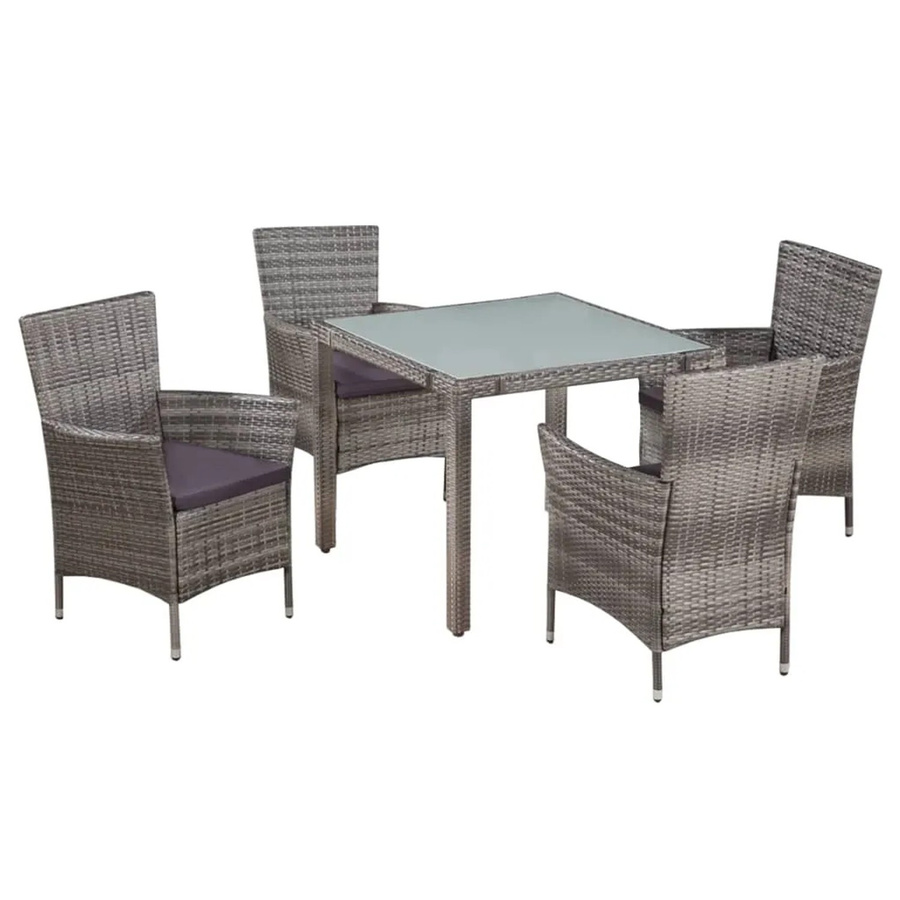 vidaXL 5-teilige Garten-Essgruppe aus Poly Rattan mit Auflagen in Grau - Bild 2