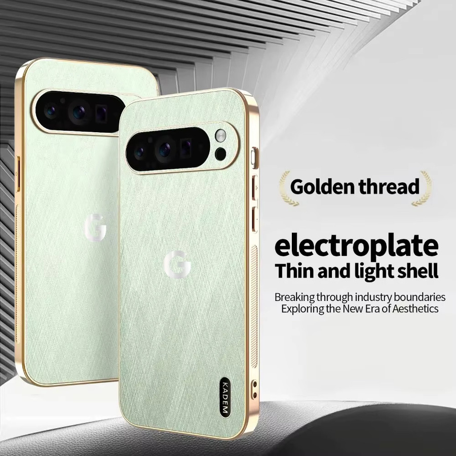 Vergoldetes Lederetui mit Goldfadenmuster für Google Pixel 11 10 9 8 7 6 A Pro XL Magnetische Kabellose Ladehülle in Schwarz und Gold - Bild 2