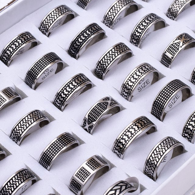 EKUSTYEE Ring Edelstahl, Vintage, Silber, Herren - Bild 1