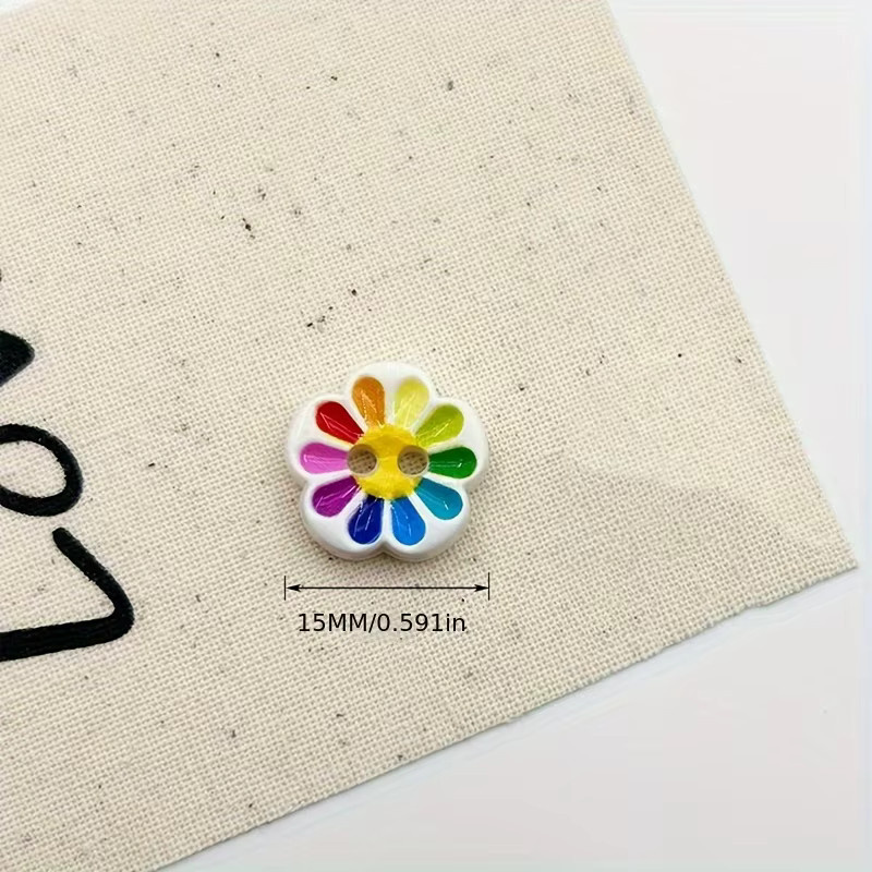 Regenbogenfarbene Blumenknöpfe aus Harz mit zwei Löchern für Pullover und Kunsthandwerk, Multicolour - Bild 4