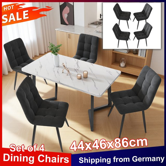Anajqaqia 4er-Set Esszimmerstühle aus grünem Samt mit Rückenlehne und Metallbeinen - Bild 1