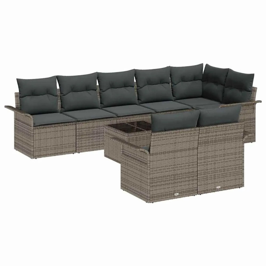 vidaXL 8-teiliges Garten-Sofa-Set aus Poly-Rattan in Schwarz mit Kissen und Tisch im L-Shape Design - Bild 2