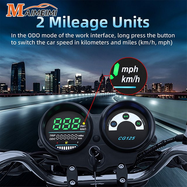 MAIMEIMI LED Digital Motorrad Tachometer Multifunktionales Panel in Schwarz für Honda CG125 und Titan 125 mit MPH/KMH und Kraftstoffanzeige - Bild 1