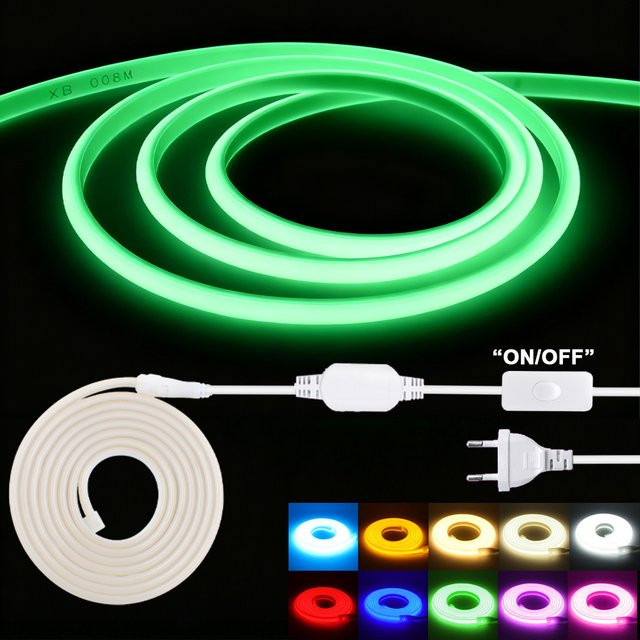 HAGAHA COB LED-Streifenlicht mit Schalter, wasserdichte flexible Neonlampe aus Silikon, Farben: Rot, Grün, Pink und Weiß, 220V - Bild 1