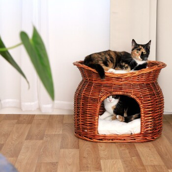 Lionto Weidenkorb für Katzen als Höhle in Braun mit herausnehmbarem Kissen - Bild 2