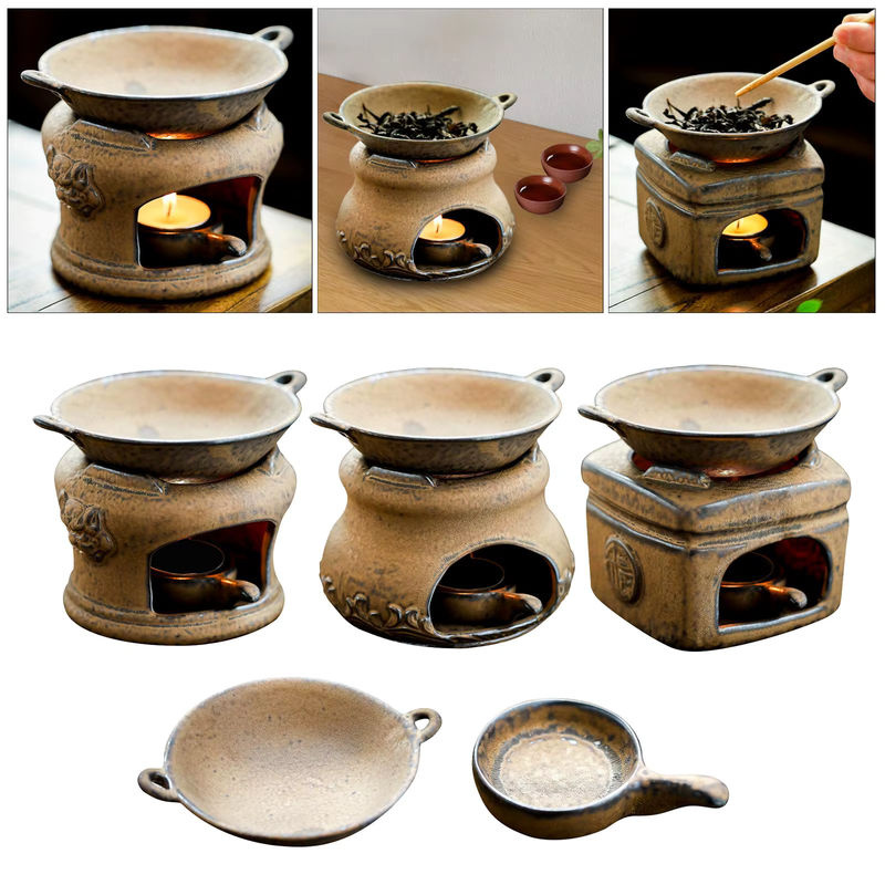 Kesoto Ölwärmer im Vintage-Stil aus Keramik, Teelichthalter und Kerzendiffusor in Beige - Bild 2