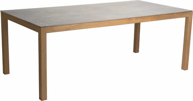 Stern Tisch mit Dekton Tischplatte Lava Hellgrau und Teak Einzelbeinen B: 200 cm, T: 100 cm - Bild 1