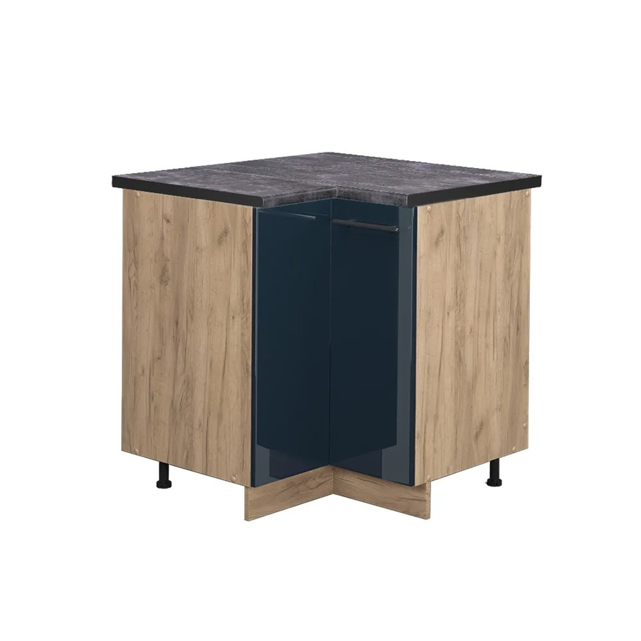Vicco Eckunterschrank Fame-Line Eiche Dunkelblau Hochglanz mit Arbeitsplatte Anthrazit Höhe: 87 cm - Bild 3