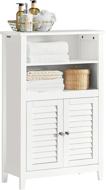 SoBuy Badschrank Sideboard Weiß mit Lamellentüren und 2 Ablagen BZR13-W, B/T/H: 60 x 26 x 90 cm - Bild 1