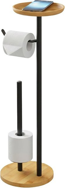 Relaxdays Toilettenpapierhalter aus Bambus und Metall in Schwarz mit Ablage, freistehend, B/T/H: 65 x 25 x 20 cm - Bild 1