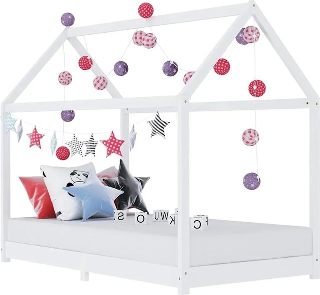 vidaXL Kinder-Bettgestell im Baumhaus-Stil aus Kiefernholz in Weiß, B/T/H: 90 x 200 cm - Bild 1