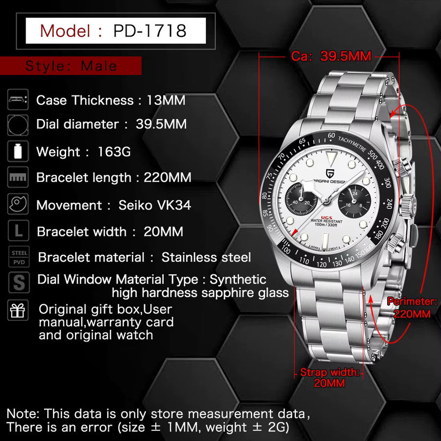 PAGANI DESIGN Chronograph, Quarz, Edelstahl, Saphirglas, Herren - Bild 4