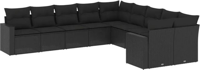 vidaXL 10-teilige Garten-Sofagarnitur in L-Form aus Polyrattan mit Kissen in Schwarz - Bild 1