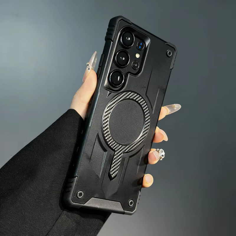 Magnetische Schutzhülle im Carbon-Faser-Design für Samsung Galaxy S25 S24 S23 Ultra Plus FE A35 A55 A36 A56 A16 A26 A17 A15 A14 in Schwarz und Gold - Bild 2