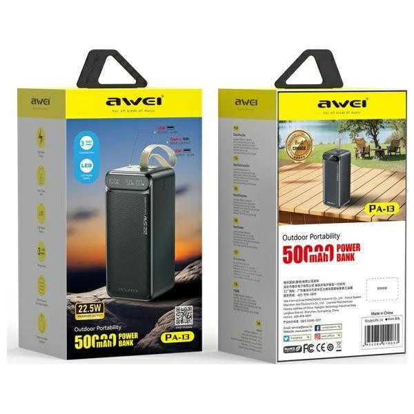 Awei Powerbank 50000mAh mit 22.5W Schnellladefunktion in Schwarz - Bild 2
