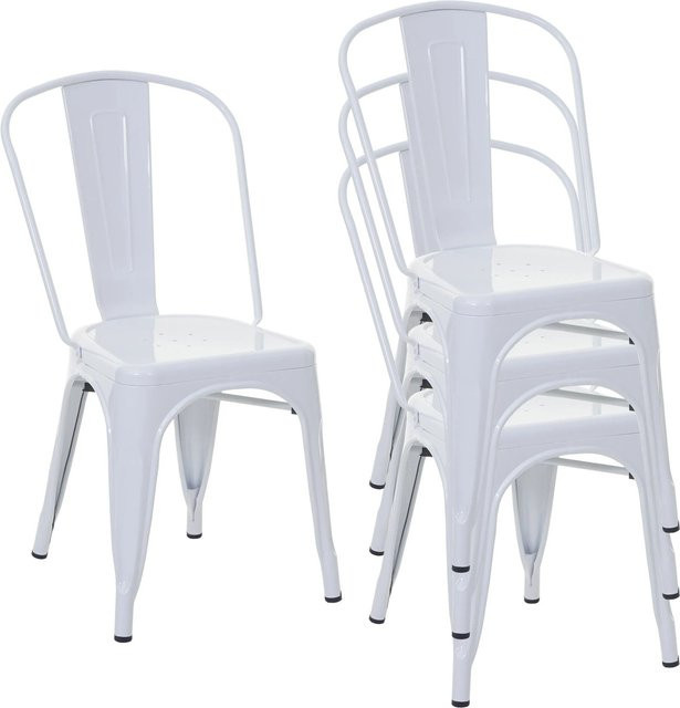 CHEFGASTRO 4er-Set Stapelstühle im Industriedesign aus Metall in Weiß, H: 87 cm, B: 45 cm, T: 43 cm, Sitzhöhe: 44 cm - Bild 1