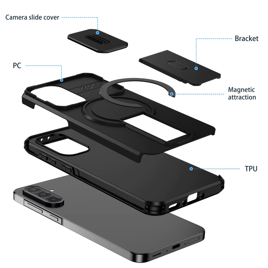 Schiebe-Kameralinsen-Schutz-Cover für Samsung Galaxy A15 A25 A35 A55 A16 A17 A26 A36 A37 A56 A57 in Schwarz und Rot mit kabelloser Ladefunktion - Bild 5