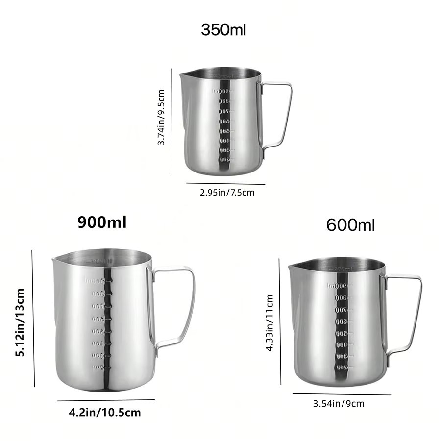 Milchkännchen aus Edelstahl von BAIJL zum Aufschäumen von Milch für Kaffee und Latte, Silber, 350 ml / 600 ml / 900 ml - Bild 6
