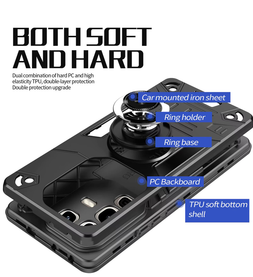 Stoßfeste Magnetische Rotierende Ring-Handyhülle für Infinix Note 50 Pro Plus, 50s, 50X 4G und Note50 Pro in Schwarz mit integriertem Ständer - Bild 2