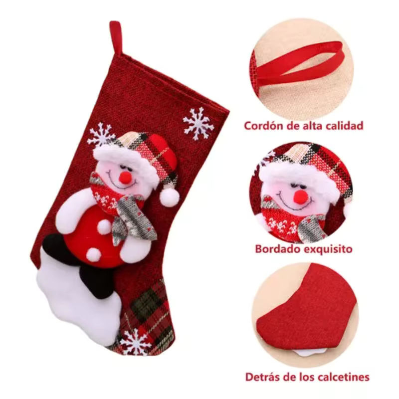 4-teiliges Plüsch-Weihnachtsstrumpf-Set mit Weihnachtsmann, Schneemann, Rentier und Bär in Rot für deine Weihnachtsdekoration - Bild 2