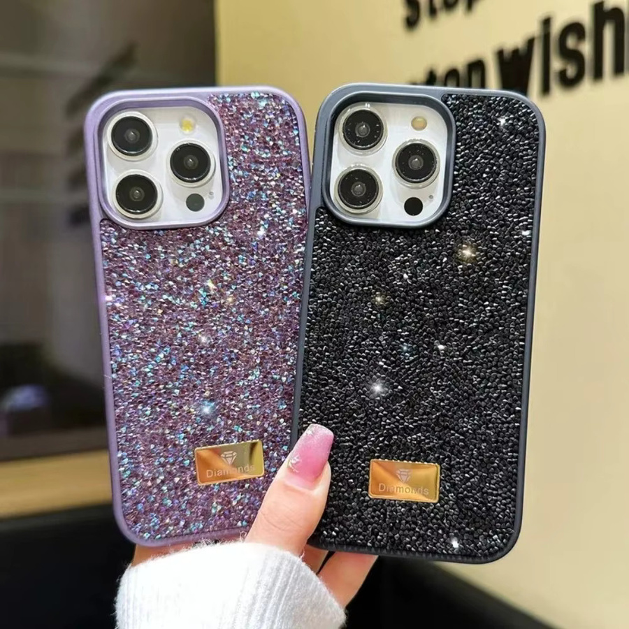 Glitzernde Diamant-Schutzhülle für Apple iPhone 16 15 14 Pro Max Plus in Beige mit Strass-Design - Bild 1