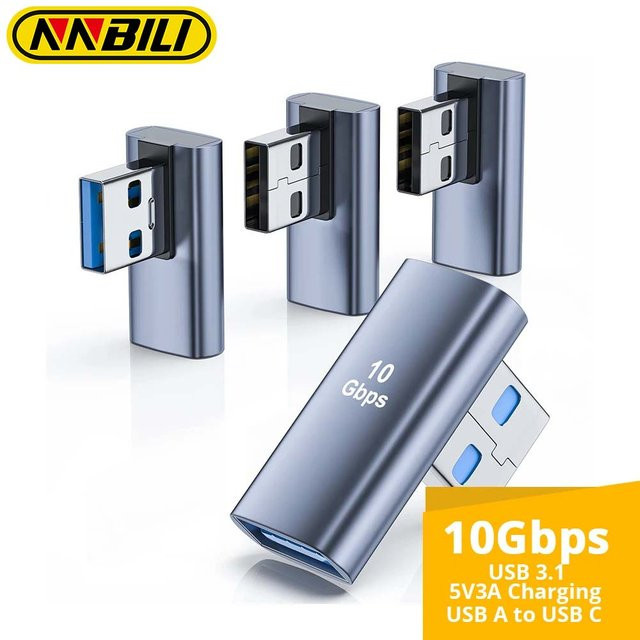 NNBILI USB 3.1 90-Grad-Adapter USB-A-Stecker auf Buchse für PC, Laptop und Powerbank - Bild 1