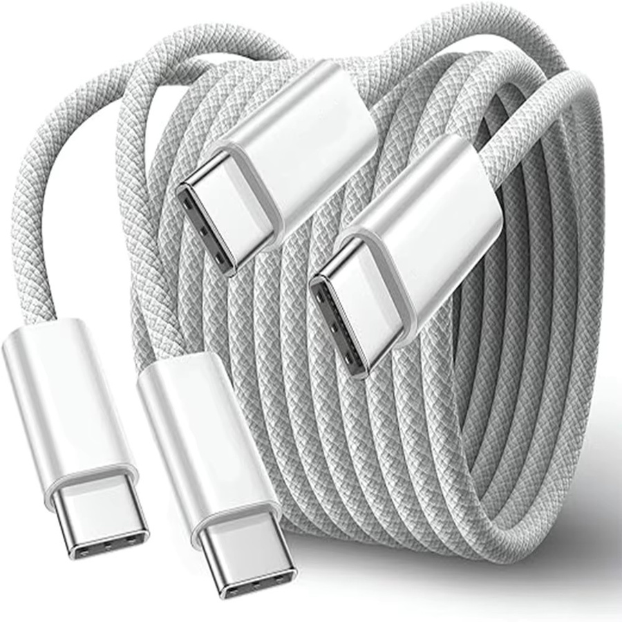 USB-C auf USB-C Ladekabel für Apple iPhone 16, Huawei, Xiaomi und Samsung, 60W PD Schnellladung, geflochtenes Kabel in Orange und Weiß - Bild 6