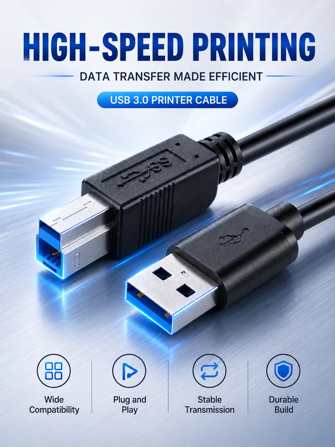 YUXI USB 3.0 Druckerkabel A-auf-B-Stecker in Schwarz für HDD-Gehäuse und Labordrucker - Bild 5