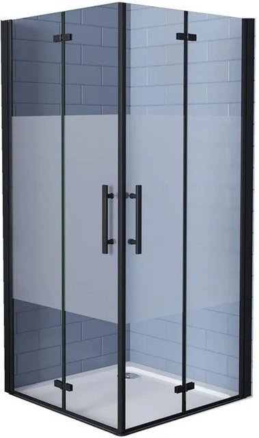 Duschparadies Duschkabine Eckeinstieg mit Falttüren und Pendeltür, Schwarz, Streifenglas 6mm mit NANO-Besch coating, B/T/H: 100 x 80 x 195 cm - Bild 1