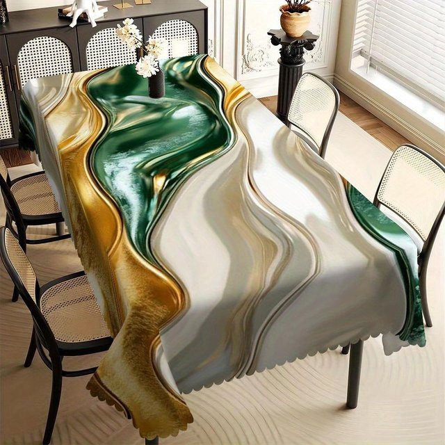 JINGYUE Pet Tischdecke mit Marmorwirbel-Print in Grün, Gold und Weiß, rechteckig, fleckenresistent, B/T: 100 x 160 cm - Bild 1