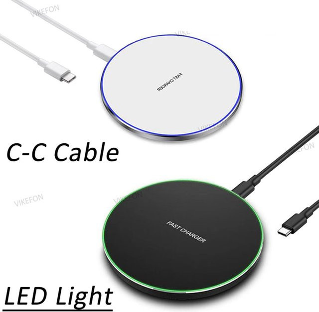 VIKEFON Kabellose Schnellladestation mit LED-Licht und USB-C auf USB-C Kabel in Weiß - Bild 1