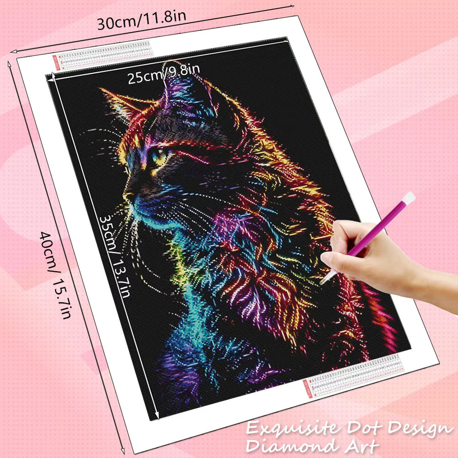 HUACAN Diamantmalerei Katze Schwarz Multicolour DIY Mosaik Set Rund Durchmesser: 40 cm - Bild 1