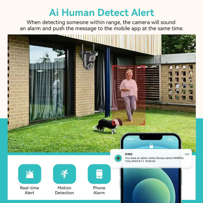 HAMROLTE 8MP PTZ WLAN-Kamera-Set mit zwei Objektiven, 10-Kanal Funküberwachungssystem für den Außenbereich mit Zwei-Wege-Audio und Nachtsicht, kompatibel mit der iCSee App - Bild 2