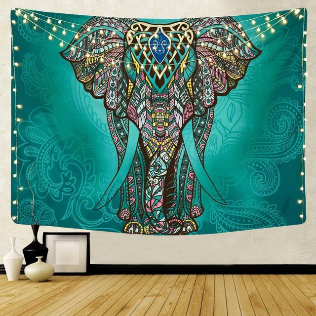 JFPillowPal Boho Wandbehang mit Mandala und Tier-Motiven in Weiß und Türkis, Breite: 230 cm, Höhe: 150 cm - Bild 1