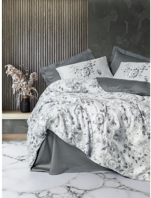 Bettwäsche-Set aus Mako-Satin aus 100% Baumwolle in Grau mit 1 Bettbezug (Breite: 220 cm, Höhe: 240 cm) und 2 Kissenbezügen (60 x 80 cm) - Bild 1