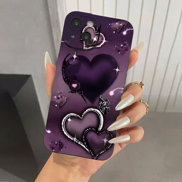 Lila TPU Handyhülle mit Herz-Design für iPhone 11 bis iPhone 17 Pro Max und weitere Modelle - Bild 1