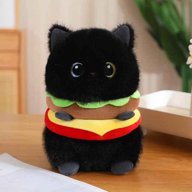 Yiran Health & Beauty Hamburger Katze Plüschtier, Siam, Schwarz, Braun, 23cm - Bild 1