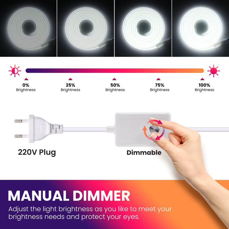 GAHADA COB-LED-Streifen Set in Natural White, 220 V, wasserdicht, dimmbar mit Stecker und Dimmer, selbstklebend, ideal für Garten-Dekoration - Bild 2