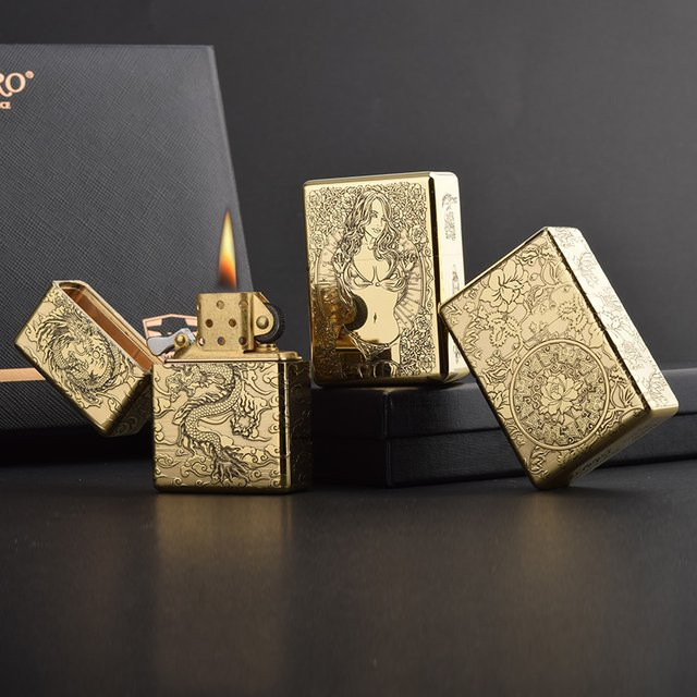 ZORRO Retro High-End Heavy Armor Kerosin Feuerzeug aus Messing und Titan in Gold - Bild 1