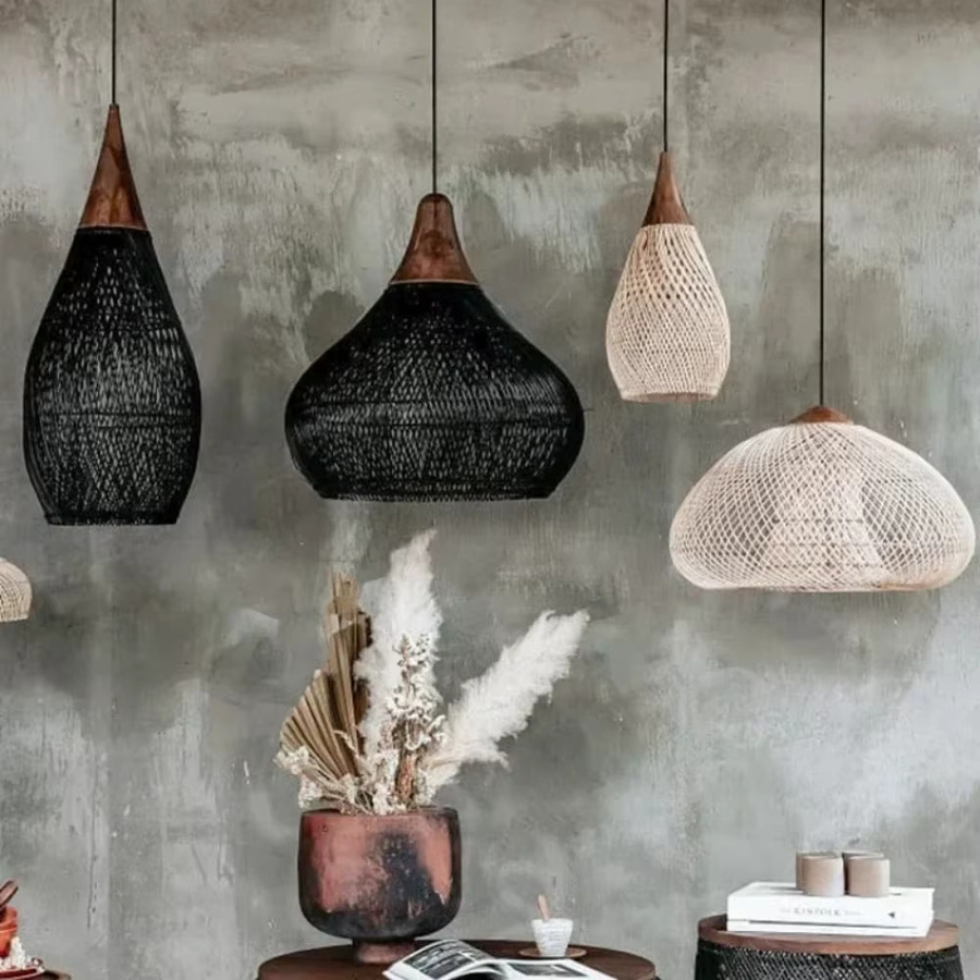 JOYINLED Vintage Pendelleuchte aus handgefertigtem geflochtenem Rattan für Wohnzimmer und Esszimmer - Bild 2