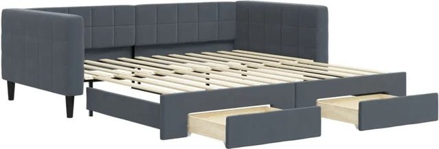 vidaXL Tagesbett aus Samt mit ausziehbaren Schubladen in Dunkelgrau, B/T/H: 100-120 x 200 x 68 cm - Bild 1