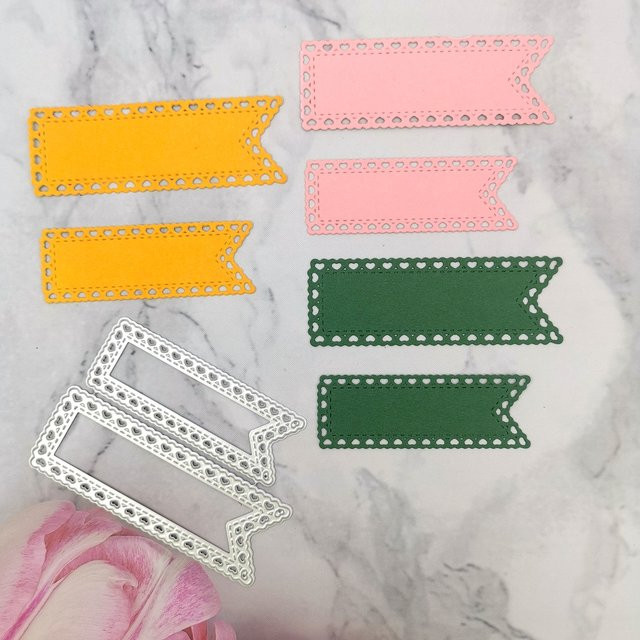 Alinacutle Metall-Stanzformen Set aus 2 Stück in Multicolour für Scrapbooking und Papierhandwerk mit Banner, Anhänger, Herzkante, Fischschwanz und Flagge - Bild 1