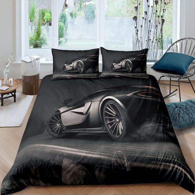 Lightning Wolf Rennwagen Bettwäsche Set für Kinder, 3-teiliges Microfaser Bettbezug Set mit Kissenbezug, Farbe: Schwarz, B/H: 135 x 200 cm - Bild 1