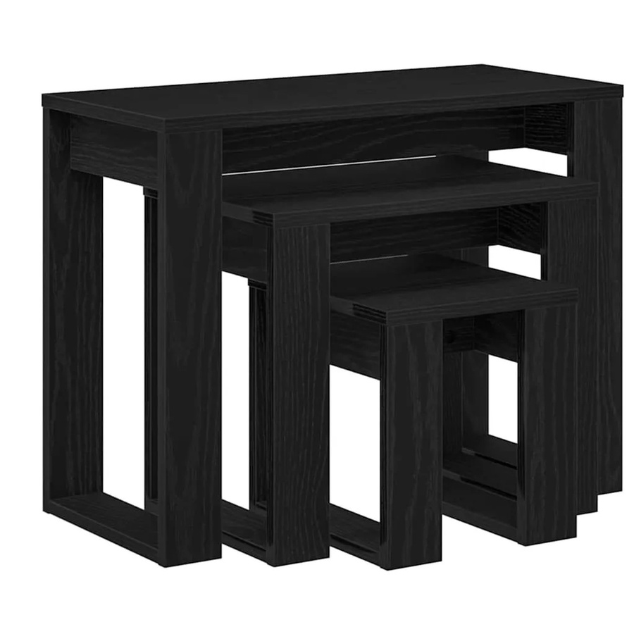 vidaXL Nestingtisch 3-teilig in Schwarz und Eichen-Optik aus Holzwerkstoff für Wohnzimmer und Home-Office - Bild 2